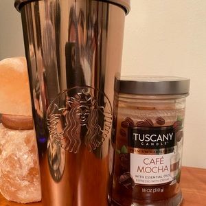 Bronze metallic metal Starbucks tumbler.